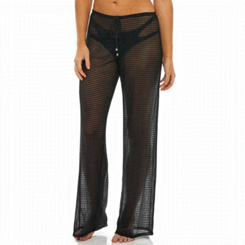 Jordan Taylor Beachwear New AC Black Pull On Mesh Beach Pants Swim Cover Up sz L